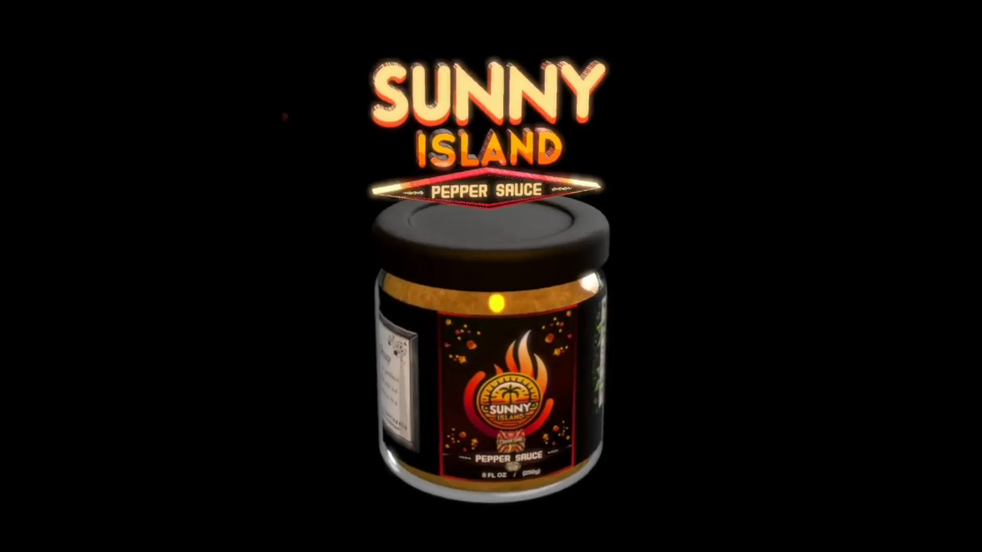 A jar of Sunny Island Pepper Sauce beneath the Sunny Island wordmark.